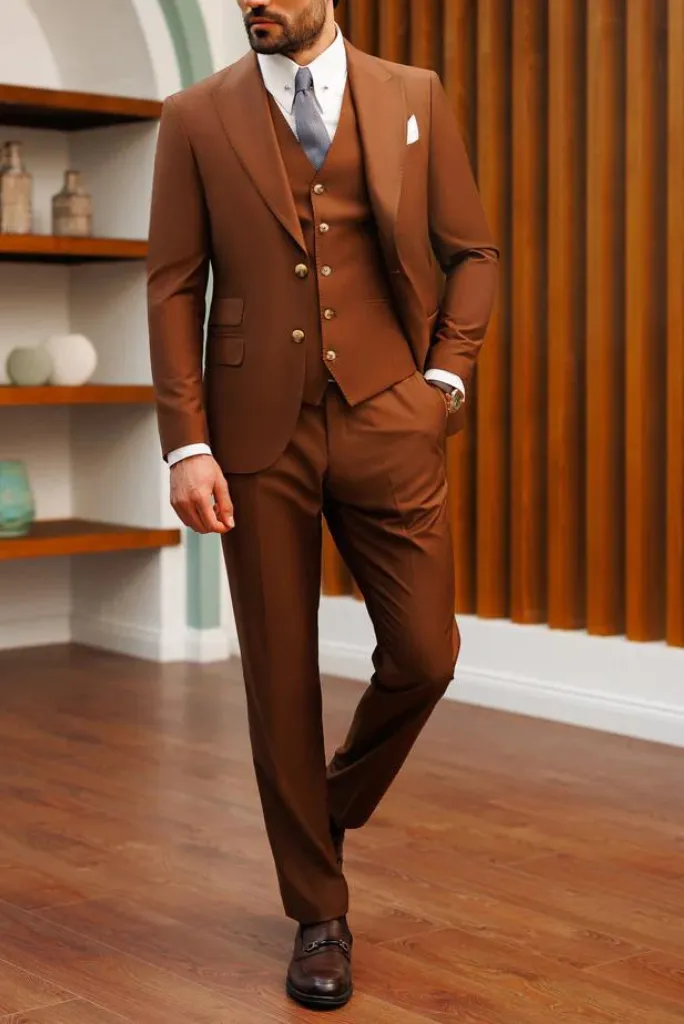 Men Brown Slim Fit Suit Elegant Wedding Suit Two Button Suit Formal Dinner Suit groomsmen Gift For Him