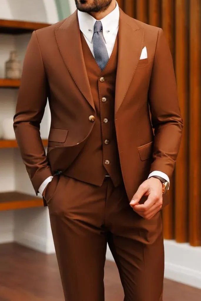 Men Brown Slim Fit Suit Elegant Wedding Suit Two Button Suit Formal Dinner Suit groomsmen Gift For Him