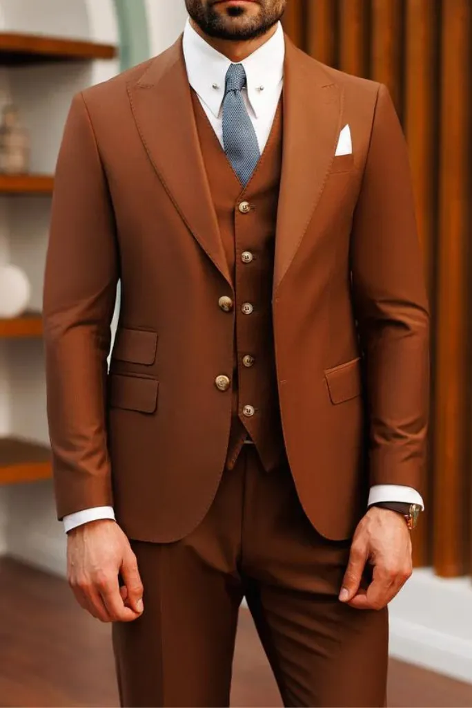 Men Brown Slim Fit Suit Elegant Wedding Suit Two Button Suit Formal Dinner Suit groomsmen Gift For Him