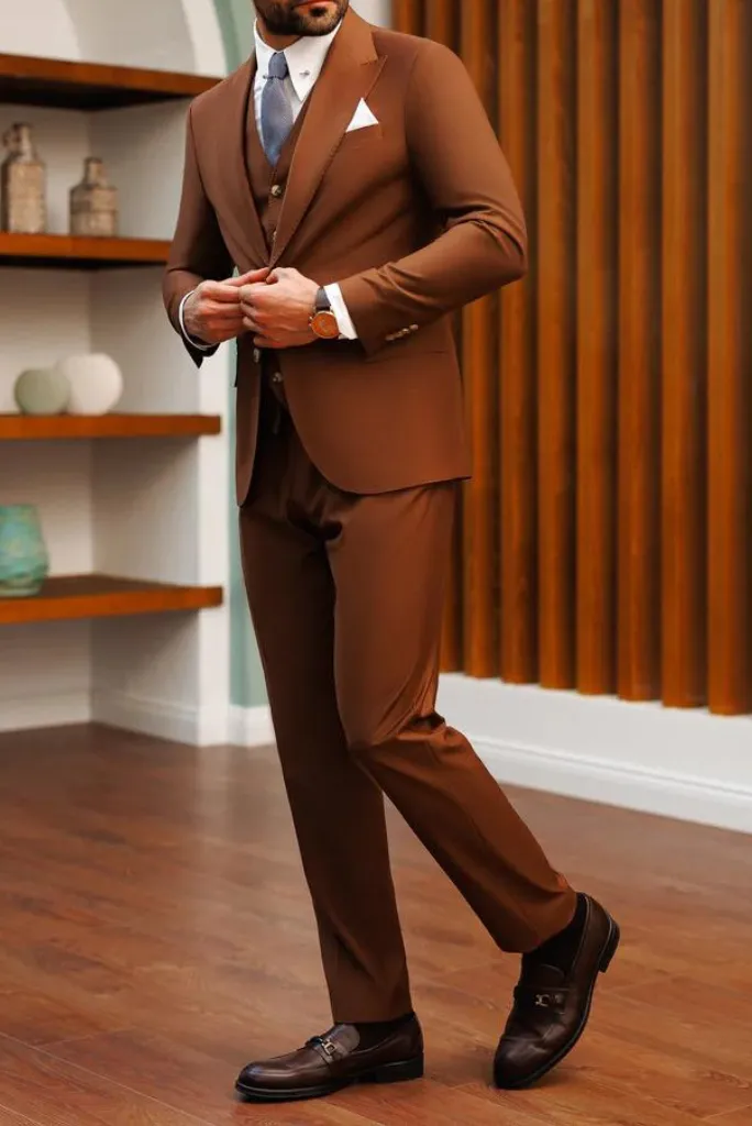 Men Brown Slim Fit Suit Elegant Wedding Suit Two Button Suit Formal Dinner Suit groomsmen Gift For Him