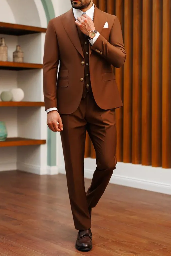 Men Brown Slim Fit Suit Elegant Wedding Suit Two Button Suit Formal Dinner Suit groomsmen Gift For Him