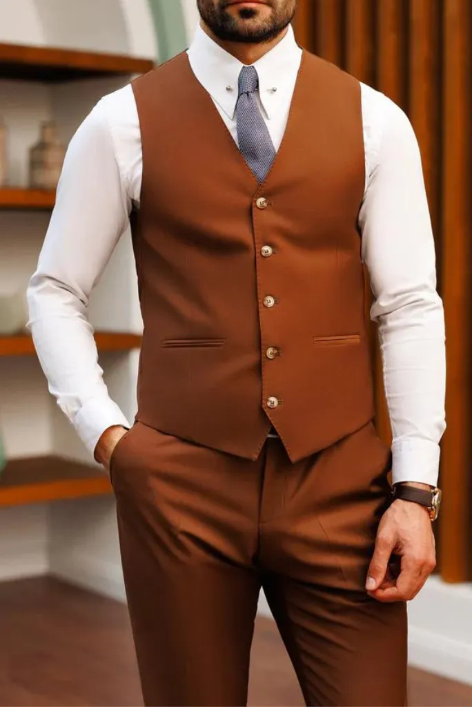 Men Brown Slim Fit Suit Elegant Wedding Suit Two Button Suit Formal Dinner Suit groomsmen Gift For Him