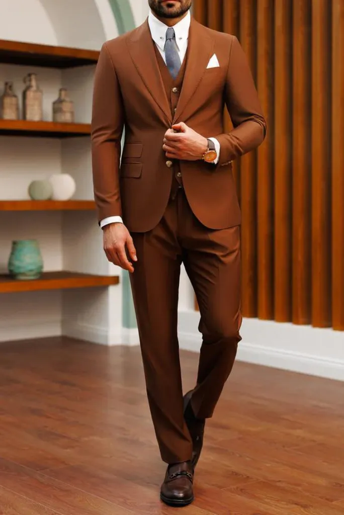 Men Brown Slim Fit Suit Elegant Wedding Suit Two Button Suit Formal Dinner Suit groomsmen Gift For Him