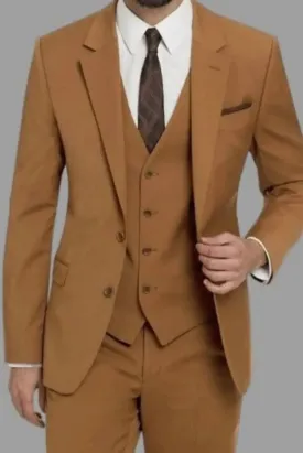 Men Golden Brown Suit Wedding Suit Slim Fit Suit Classic Three Piece Suit For Him