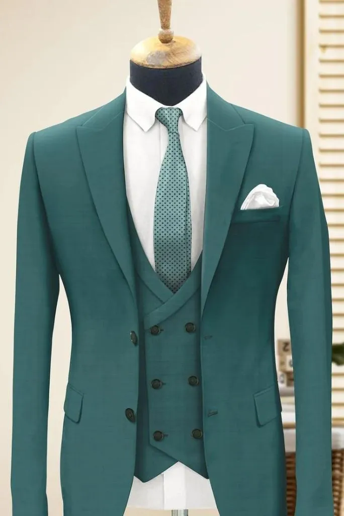 Men Green Slim Fit Suit Three Piece Suit Formal Party Wear Suit Mens Bespoke Wear Stylish Pine Green Suit Elegant For Him