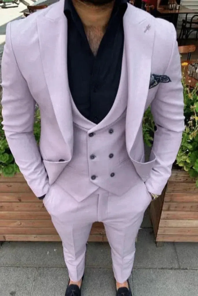 Men Suits Light Purple 3 Piece Slim Fit Suit Men Stylish Suit Groom Wedding Suit Men Clothing Suits Elegant Suit