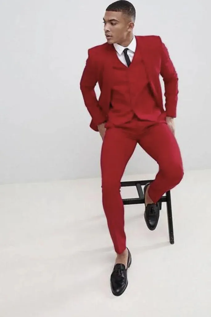 Men Suits, Red 3 Piece Suits Wedding Suits Men, One Button Suits, Slim Fit Suits, Prom Suits