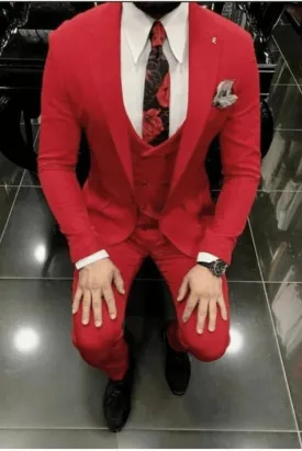 Men Suits Suits For men Red three piece Wedding Suit Formal Fashion Slim Fit Suit - Prom Wear