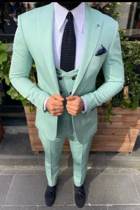 Men Suits Wedding 3 Piece Mint Green Formal Fashion Party Wear Slim Fit Dinner Suits