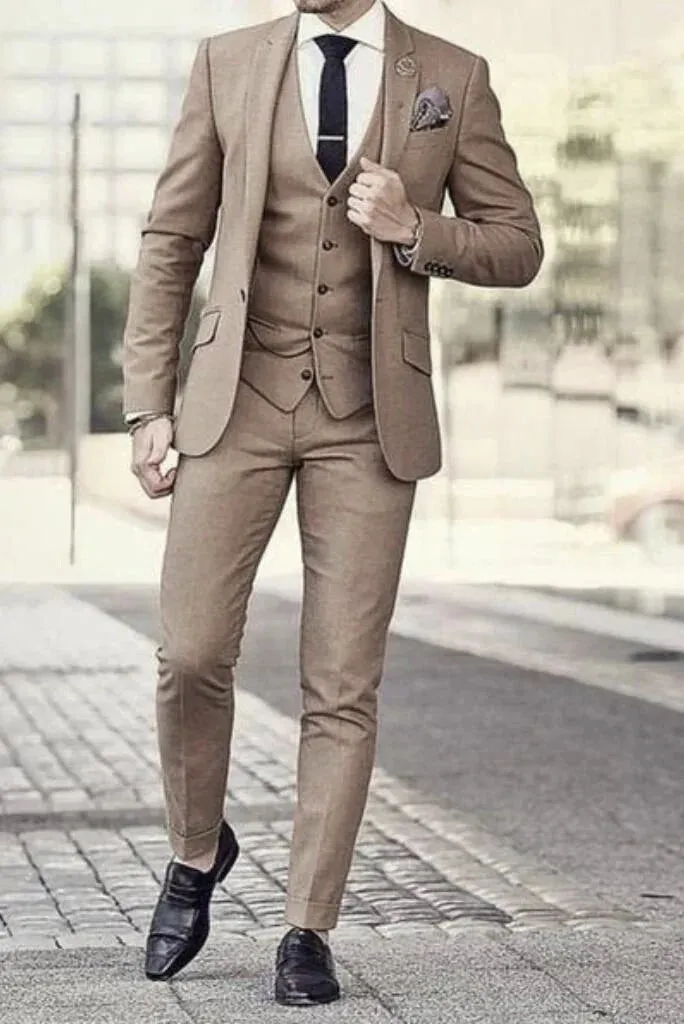 Men Three Piece Suit Golden Brown Slim Fit Suit Wedding Suit, Dinner Suit Party Suit Bespoke Tailoring