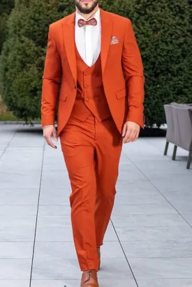 Mens 3 Piece Formal Wedding Suit Elegant Slim Fit Suit Prom Wear Orange Suit Stylish Bespoke Suit for Him