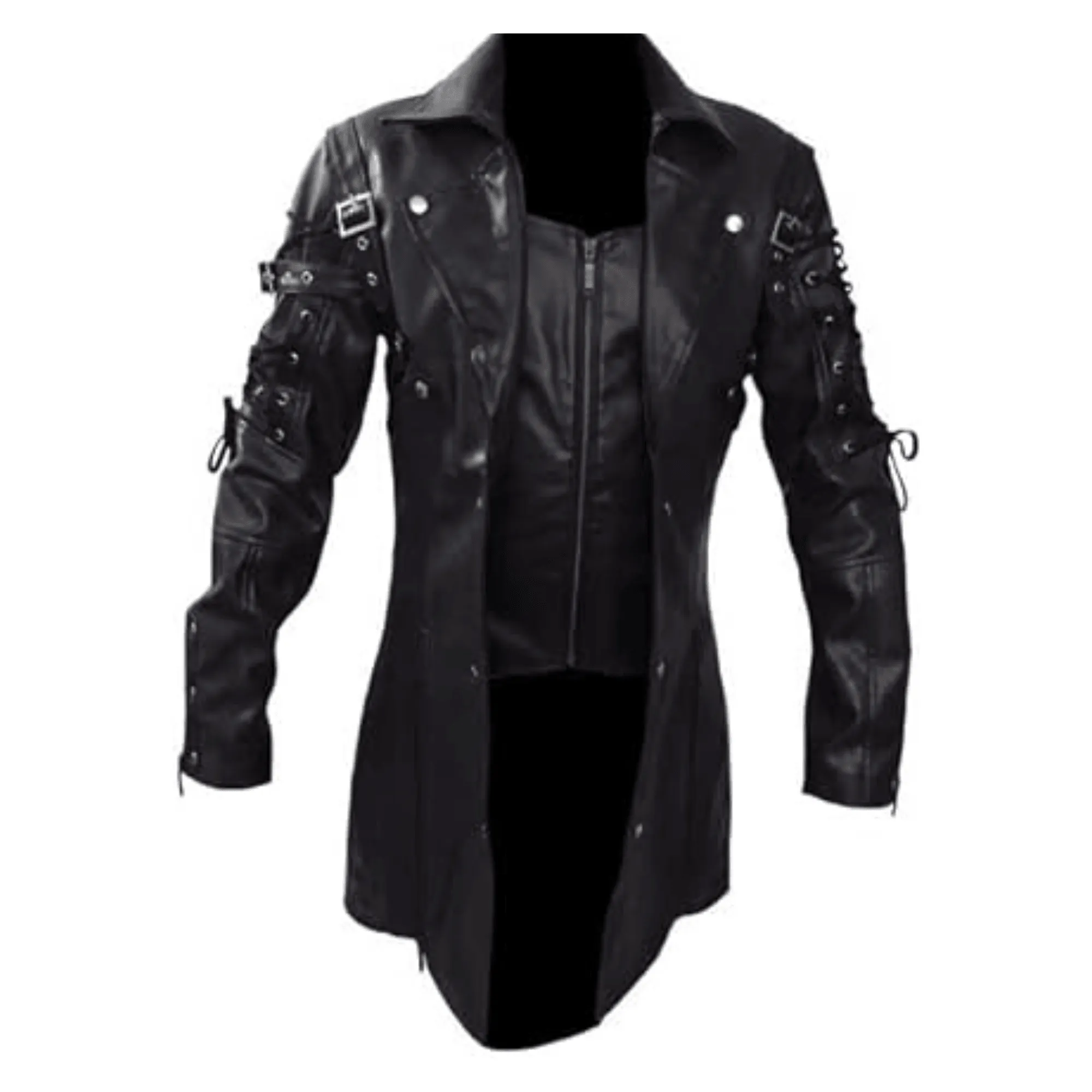 Mens Black Leather Trench Coat