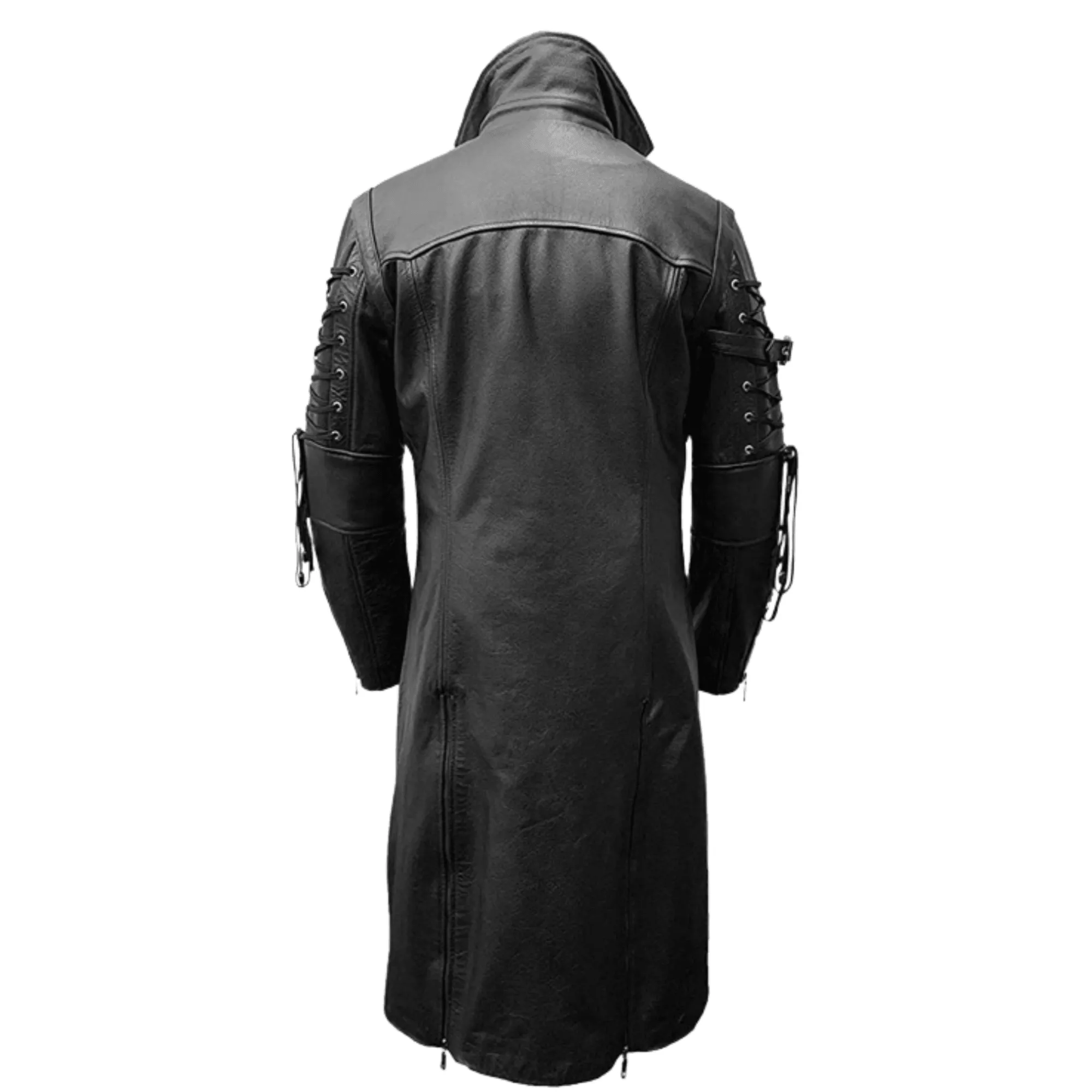 Mens Black Leather Trench Coat