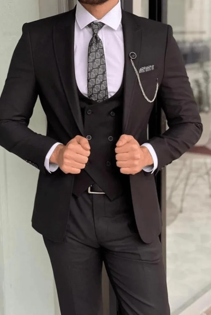 Men's Black Wedding and Formal Fashion 3 Piece Slim Fit Suit For Men Bespoke Tailoring