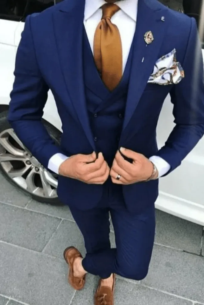 Men's Blue Suits 3 Piece Slim Fit Formal Fashion Wedding Suit For Bespoke Tailoring