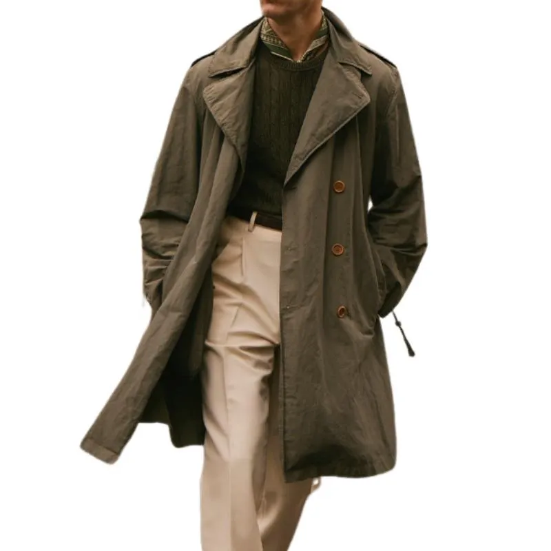 Men's Casual Fashionable Double-breasted Knee-length Trench Coat 08702191K