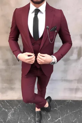 Men's Premium Burgundy 3 Piece Slim Fit Suit Wedding Party Suit for Men