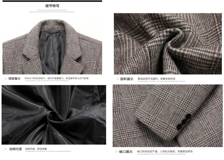 Men's Sophisticated Plaid Wool Blend Blazer Jacket