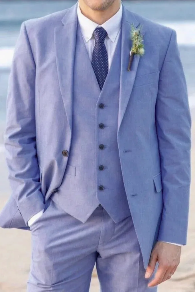 Mens Three Piece Suit Sky Blue Wedding Suit Dinner Suit Formal Fashion Suit Prom Wear Bespoke