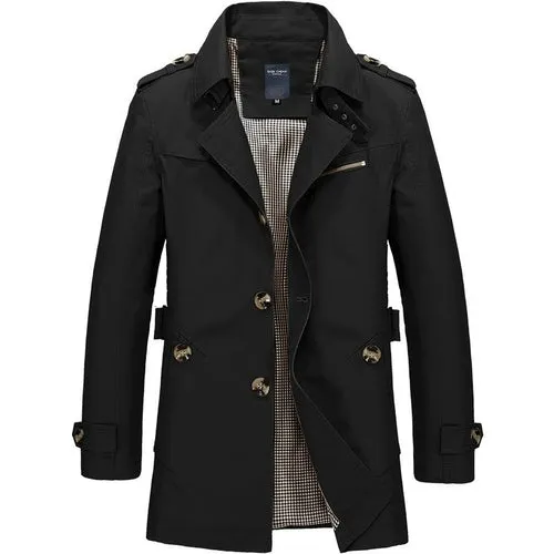 Men's Windbreaker Notch Lapel Single Breasted Jacket Coat