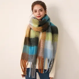 Mohair scarf for women in autumn and winter warm scarf thickened cashmere like check scarf