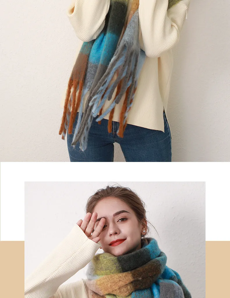 Mohair scarf for women in autumn and winter warm scarf thickened cashmere like check scarf