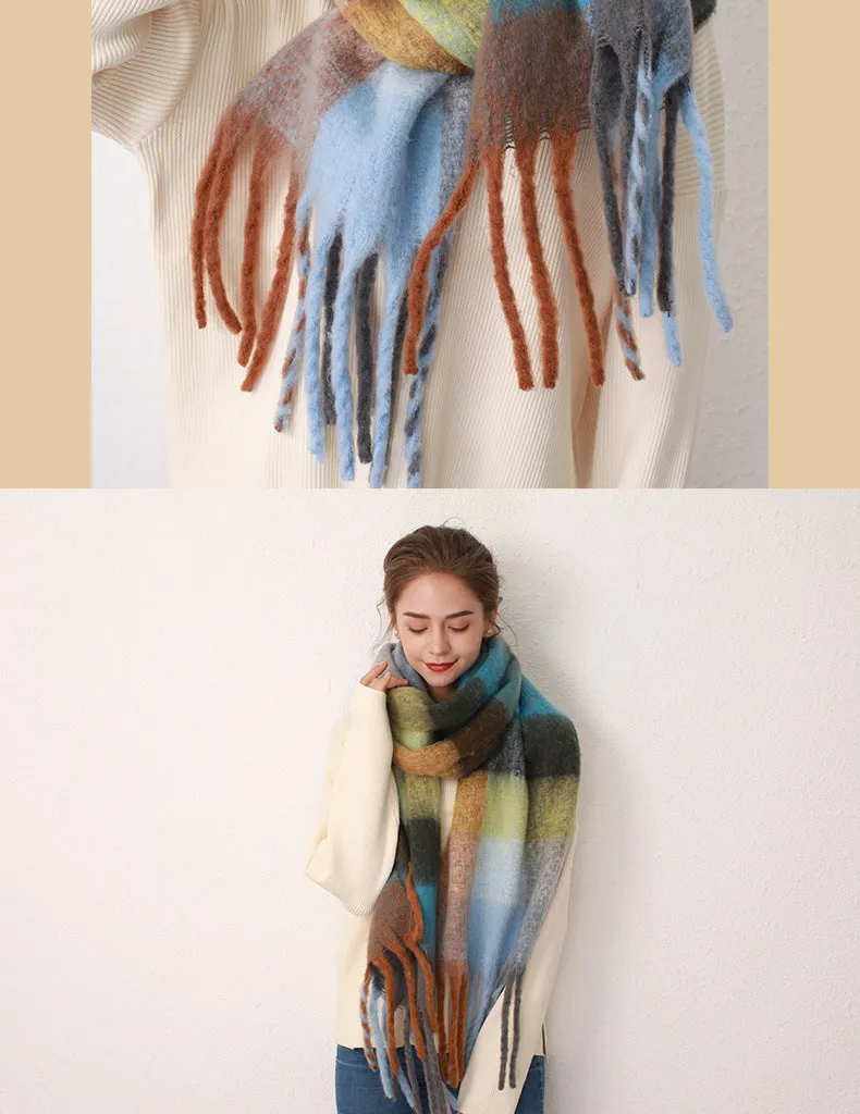 Mohair scarf for women in autumn and winter warm scarf thickened cashmere like check scarf