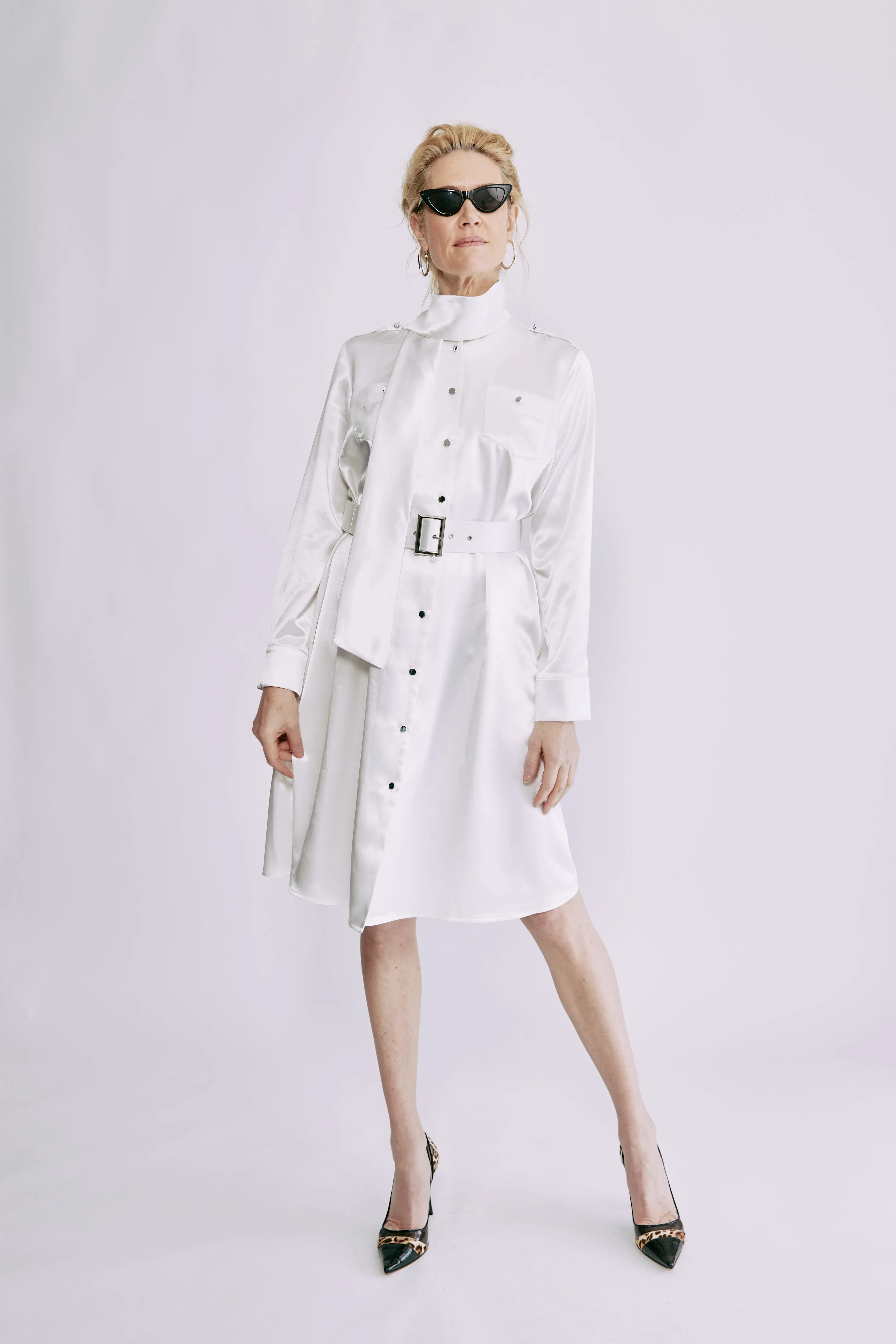 MRS JONES WHITE CHELSEA SHIRT DRESS