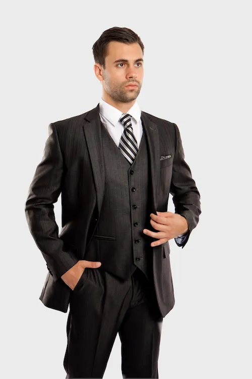 Navy Sharkskin Modern Fit 3-Piece Suit