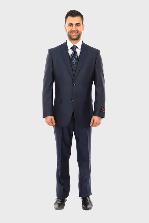 Navy Sharkskin Modern Fit 3-Piece Suit