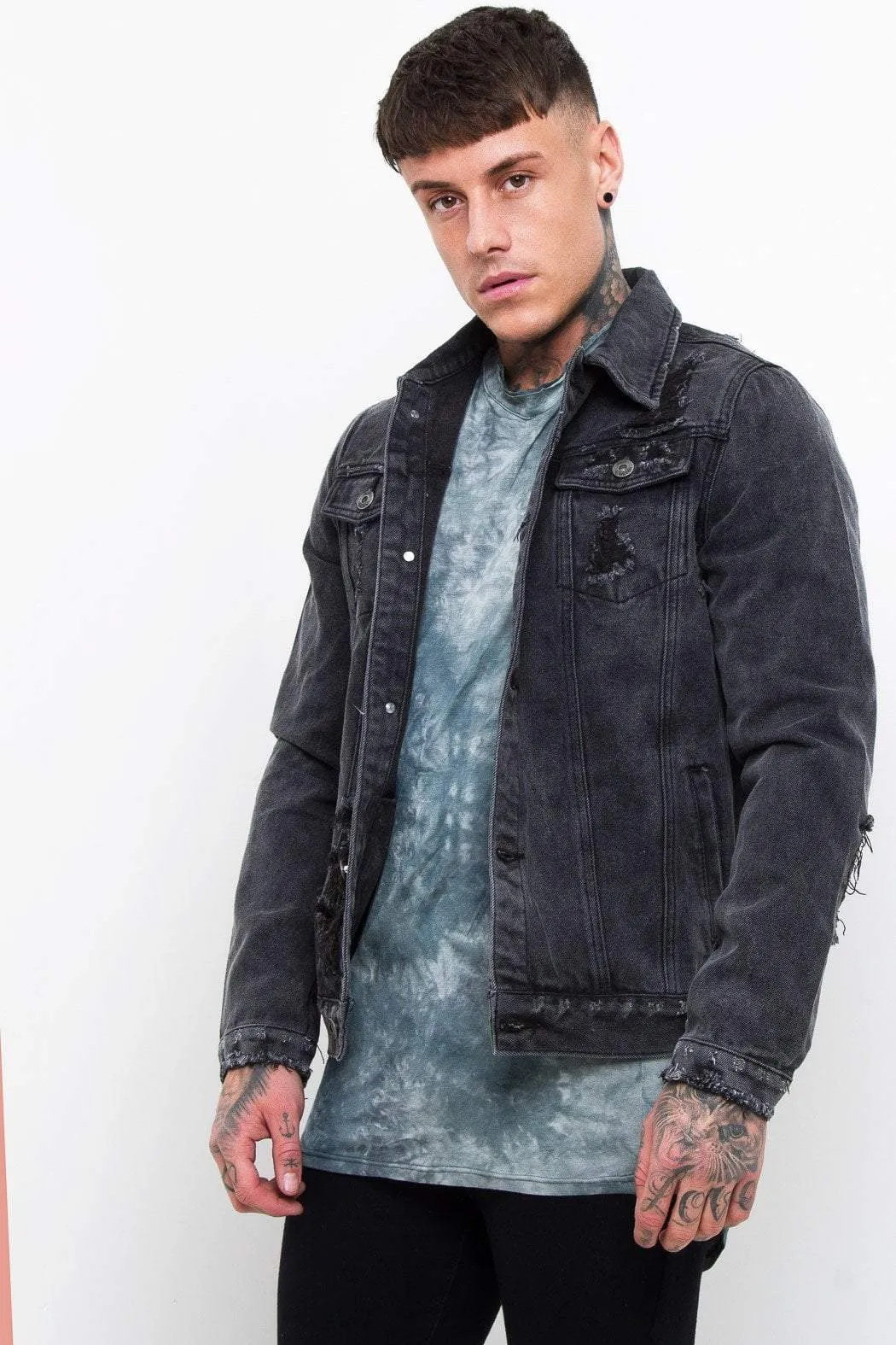 Norton Denim Jacket Washed Black With Distressing