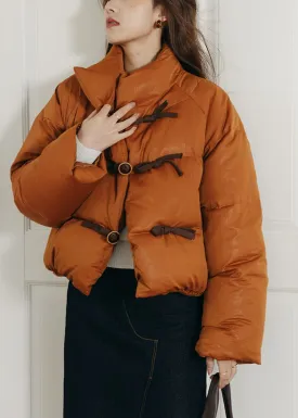 Orange Stand Collar Short Down Puffy Coat