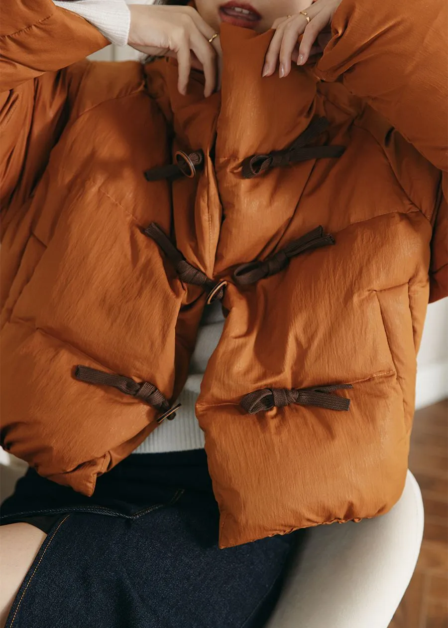 Orange Stand Collar Short Down Puffy Coat