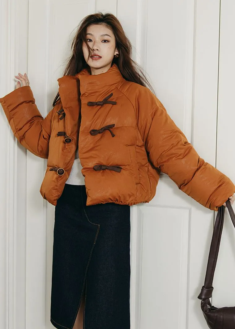 Orange Stand Collar Short Down Puffy Coat