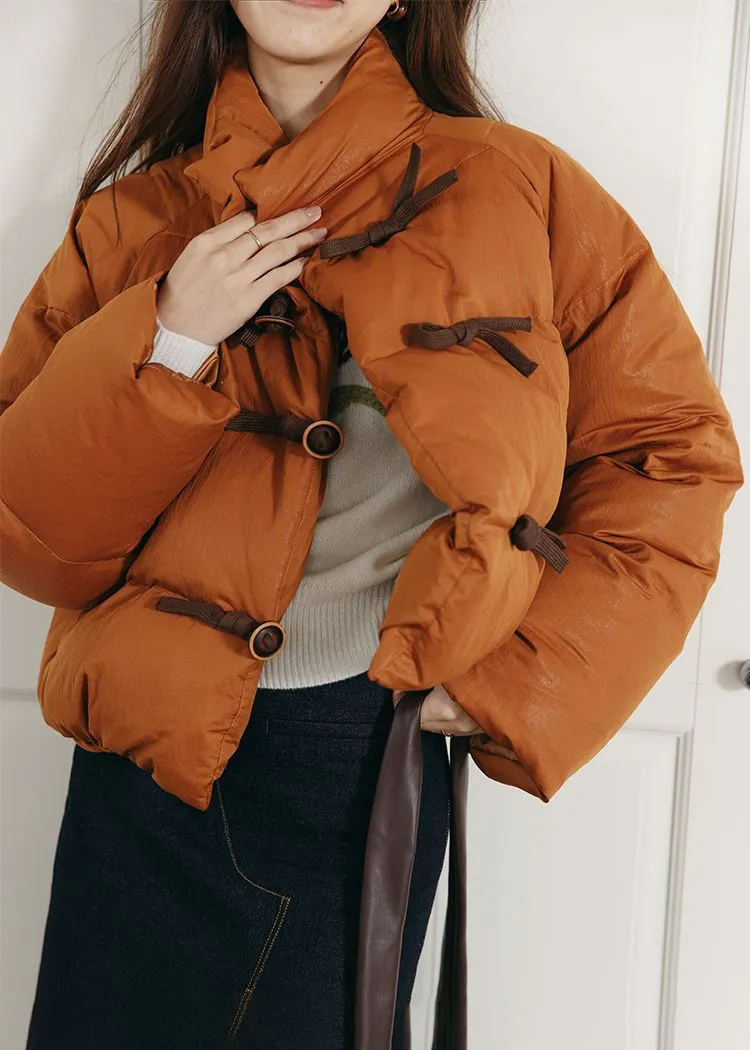 Orange Stand Collar Short Down Puffy Coat