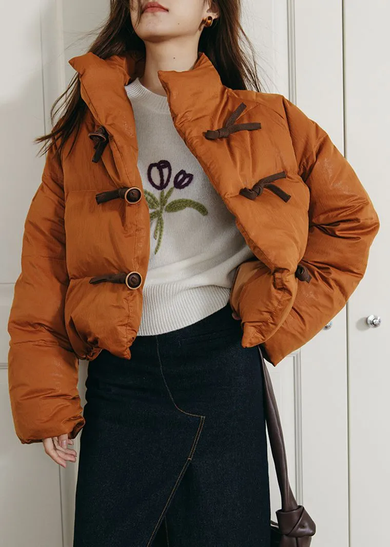 Orange Stand Collar Short Down Puffy Coat