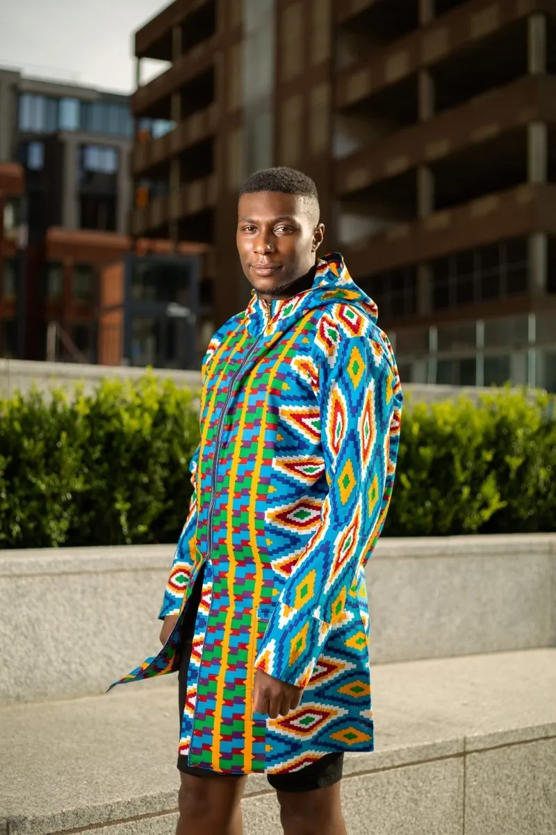 Oversized African Hoodie In Blue Kente Print