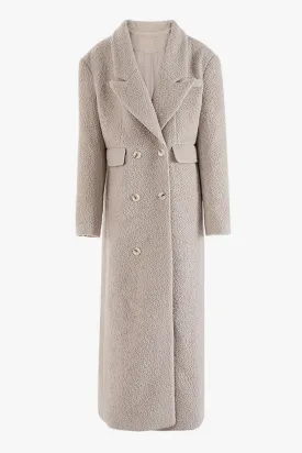 Oversized Lapel Collar Long Sleeve Double Breasted Wool Blend Boucle Coat