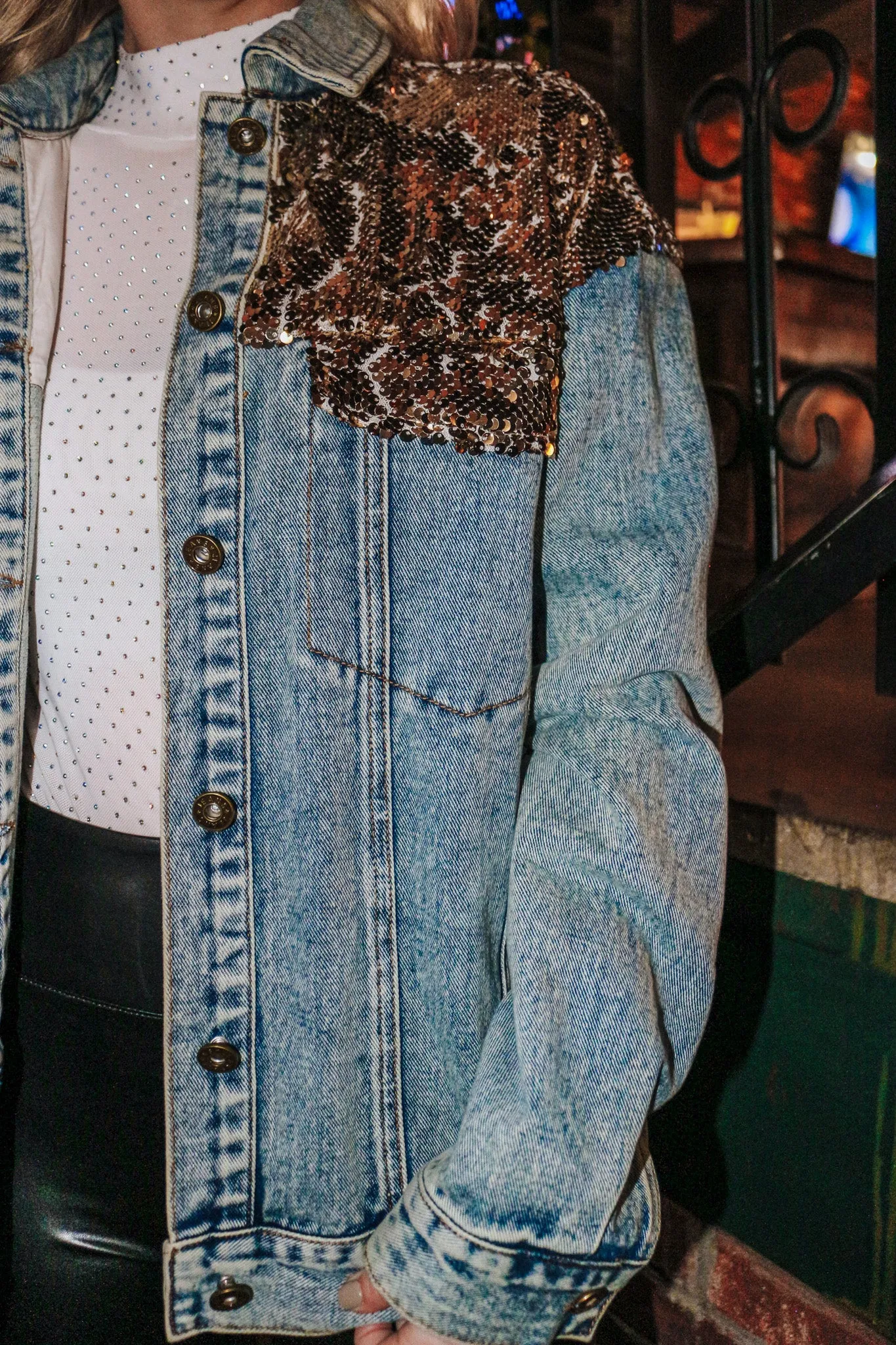 Party Up Gold Combo Denim Jacket