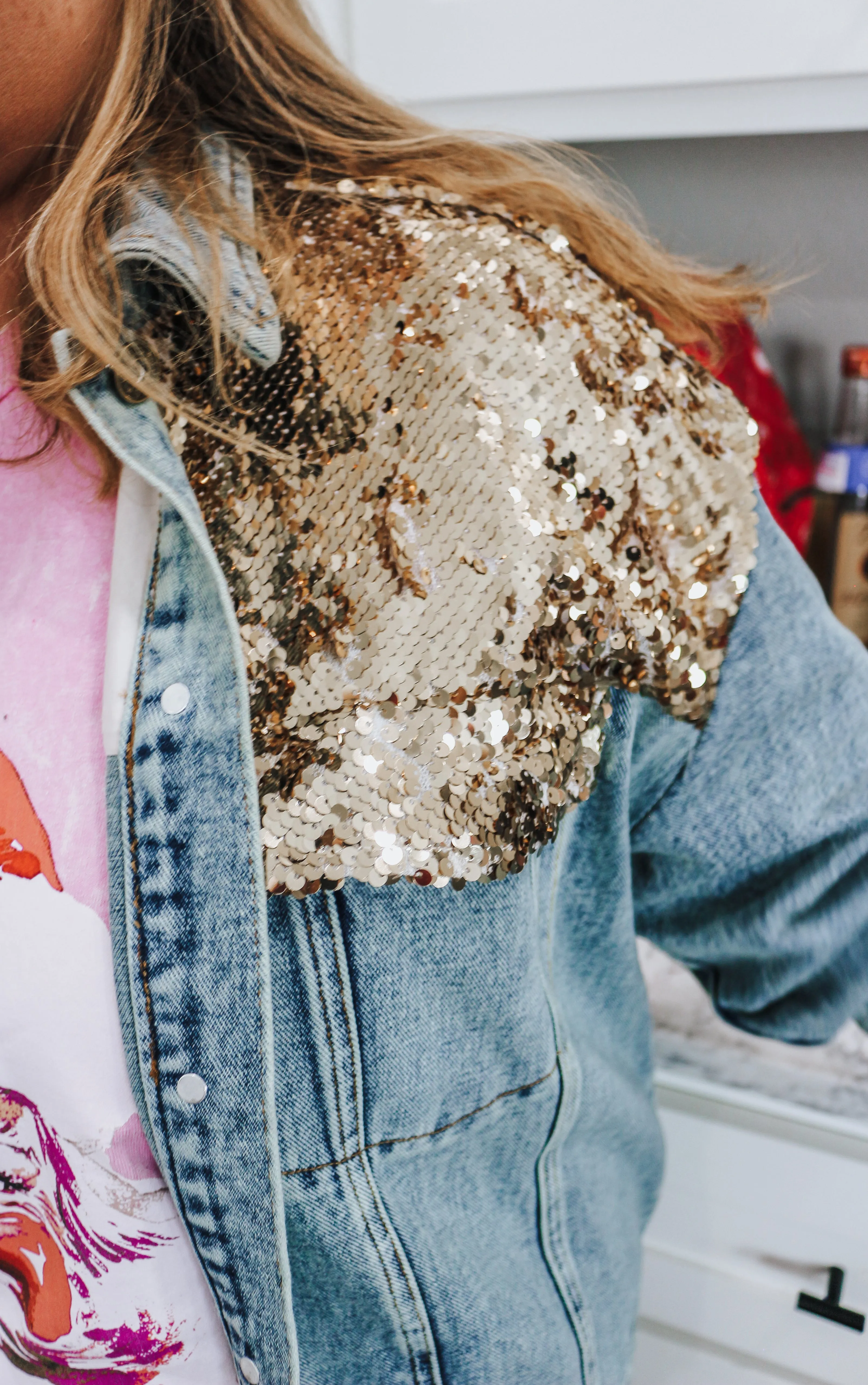 Party Up Gold Combo Denim Jacket