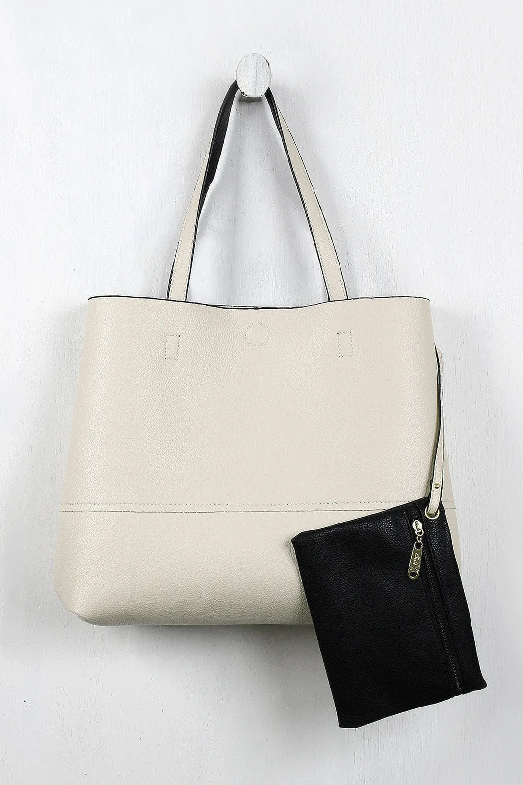 Pebbled Leatherette Two-Tone Reversible Bag