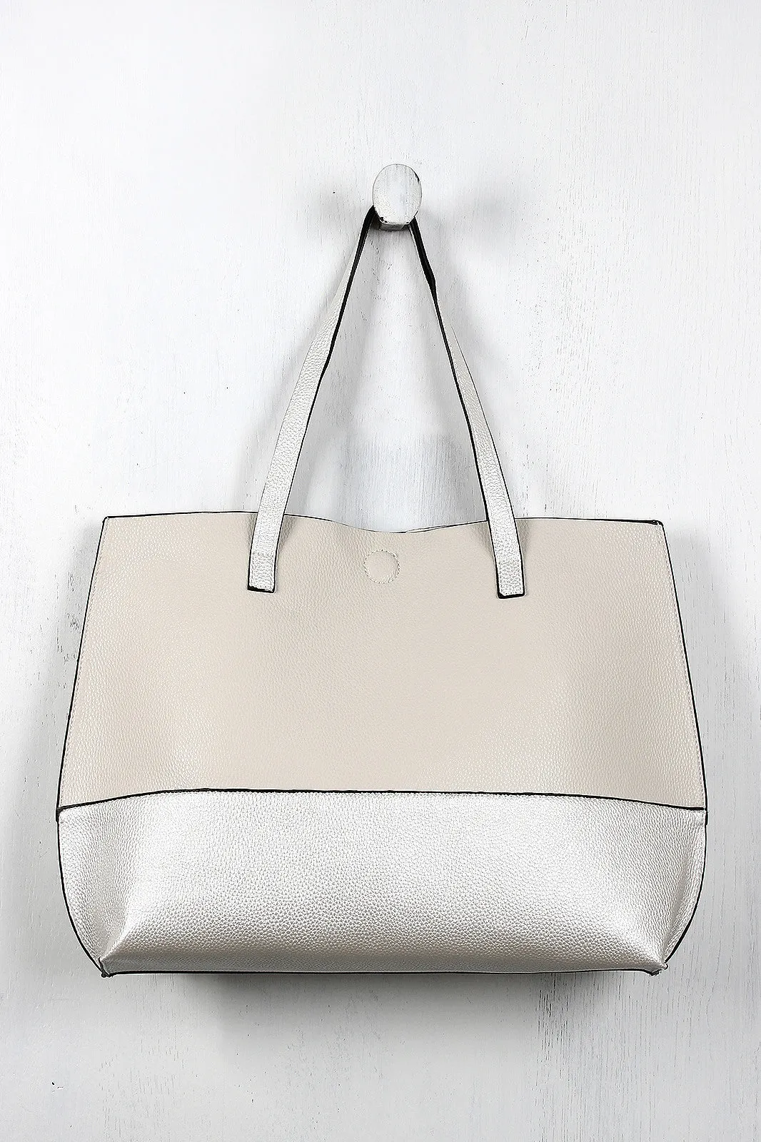 Pebbled Leatherette Two-Tone Reversible Bag