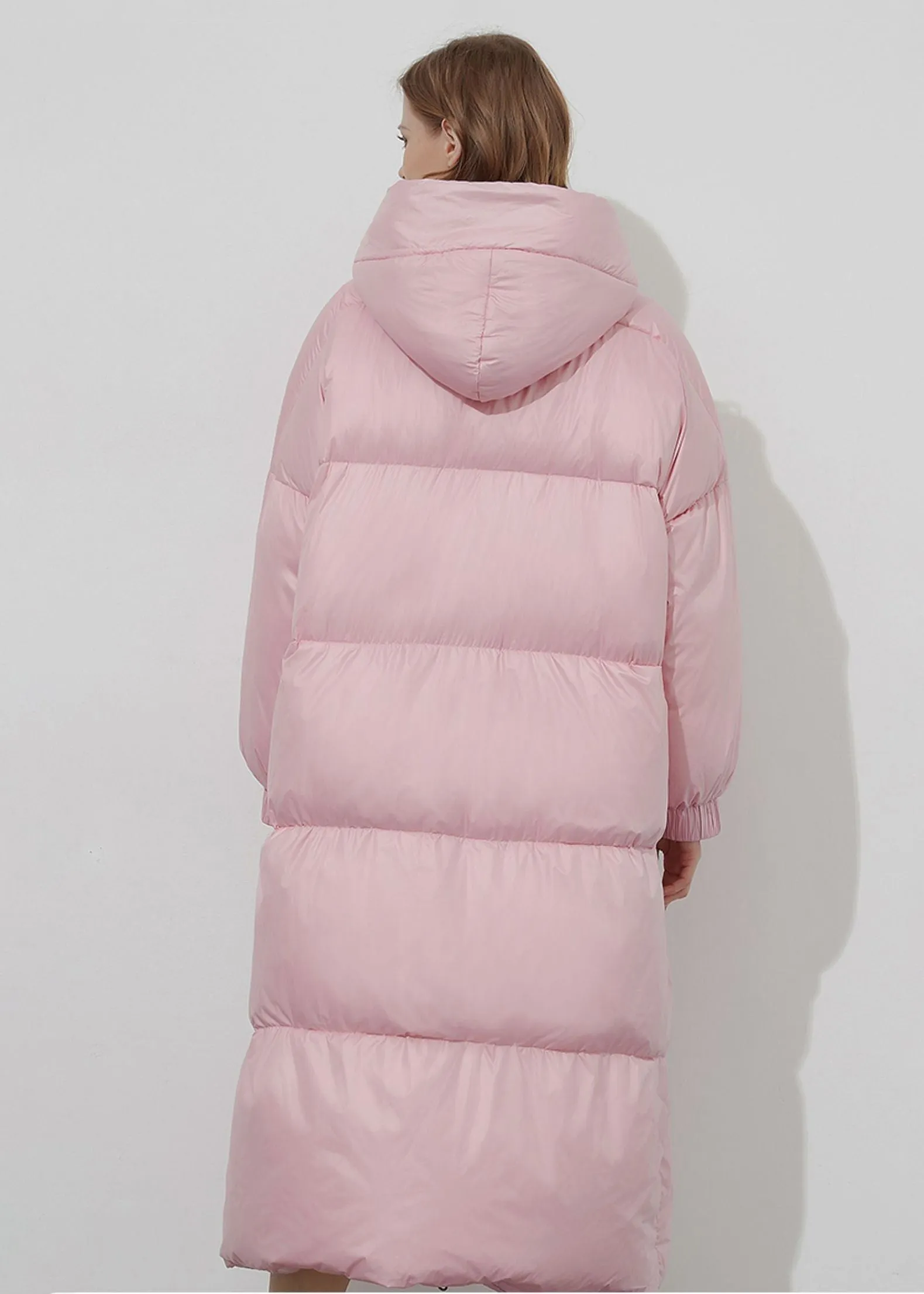 Pink Hooded Down & Feather Fill Puffer Long Coat