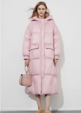 Pink Hooded Down & Feather Fill Puffer Long Coat