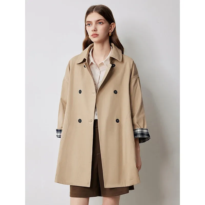 Plaid Cuffs Windbreaker Trench Coat