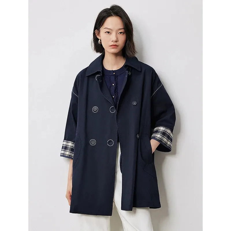 Plaid Cuffs Windbreaker Trench Coat