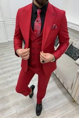 Red 3 Piece Suit For Men Wedding Suit, Dinner Suit, Slim Fit Suit, Elegant One Button Suit Groom Wedding Suit Bespoke