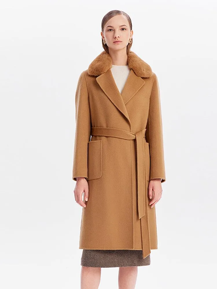 Removable Mink Fur Collar Cashmere Overcoat