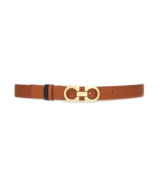 Reversible And Adjustable Gancini Belt Hammered Calfskin Cognac/Black