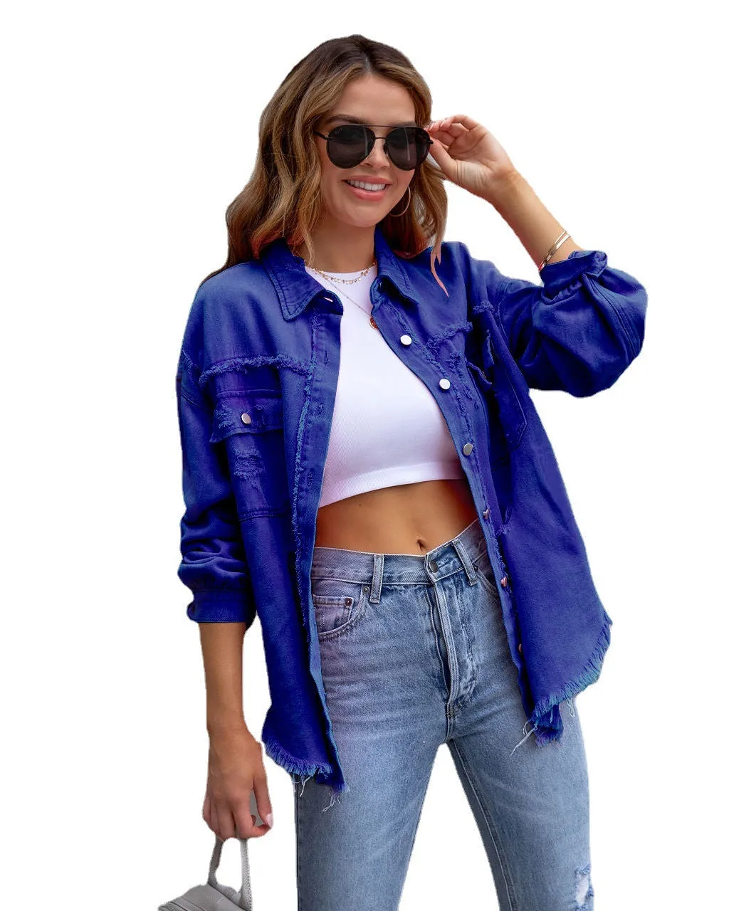 Ripped denim casual shirt jacket